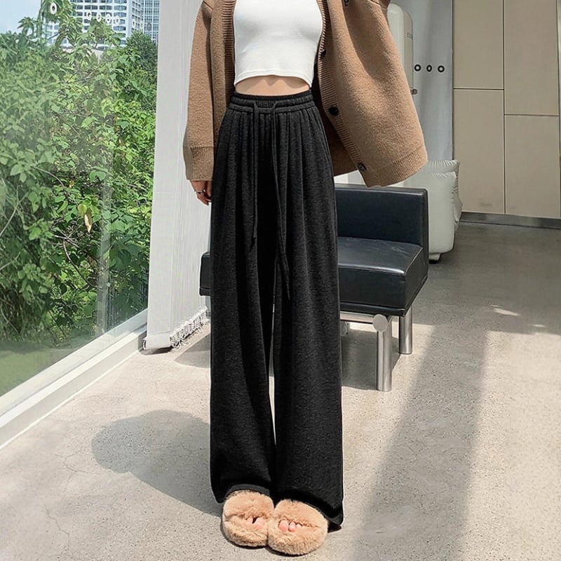 Derong bársonyos anyagú női széles nadrág, magas derék, ősz-tél 2025, 95% poliészter