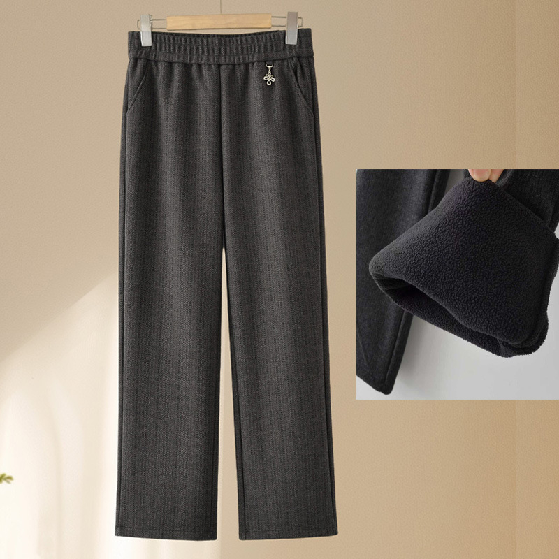 Női nadrág őszi-téli fleece béléses, lazán szabott, magas derekú, egyenes szabás - Napi, Alap stílus (Tavasz 2025; Anyag: Egyéb; Fő anyag összetétele: PVC ≤30%; Stílus: Casual, Alap; Mintázat: Egyszínű)