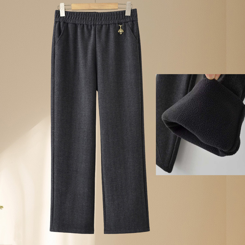 Női nadrág őszi-téli fleece béléses, lazán szabott, magas derekú, egyenes szabás - Napi, Alap stílus (Tavasz 2025; Anyag: Egyéb; Fő anyag összetétele: PVC ≤30%; Stílus: Casual, Alap; Mintázat: Egyszínű)