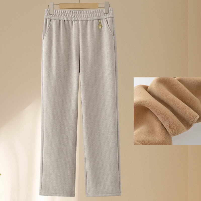 Női nadrág őszi-téli fleece béléses, lazán szabott, magas derekú, egyenes szabás - Napi, Alap stílus (Tavasz 2025; Anyag: Egyéb; Fő anyag összetétele: PVC ≤30%; Stílus: Casual, Alap; Mintázat: Egyszínű)