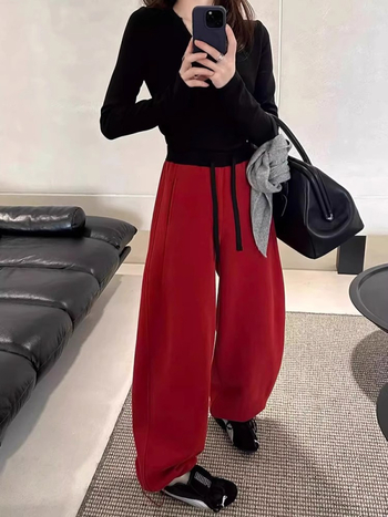 Mindennapi nadrágok, széles szárú sablás vonal, magas derék, pamut-poliészter keverék, mikro-elasztikus