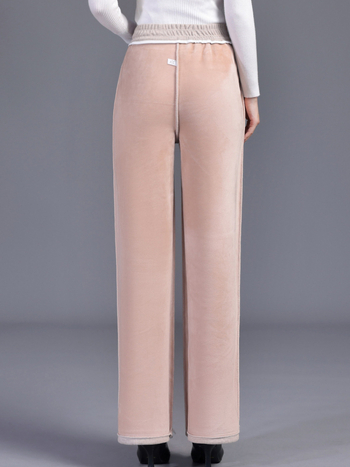 Pantaloni drepți cu căptușeală din fleece pentru femei vârstnice, poliester 80–90%, micro-elasticitate, grosime medie, stil elegant pentru naveta zilnică