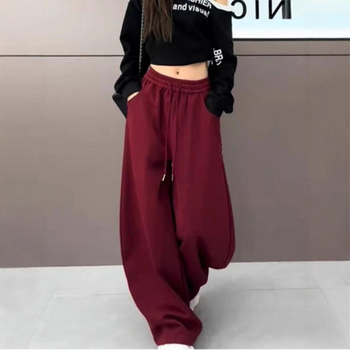 Női mindennapi nadrág széles fazonú, magas derék, mikroelasticitás, poliészter, széles csővágás, ősz 2025, japán-koreai lazító stílus