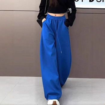 Női mindennapi nadrág széles fazonú, magas derék, mikroelasticitás, poliészter, széles csővágás, ősz 2025, japán-koreai lazító stílus