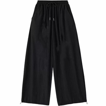 Női mindennapi nadrág széles fazonú, magas derék, mikroelasticitás, poliészter, széles csővágás, ősz 2025, japán-koreai lazító stílus