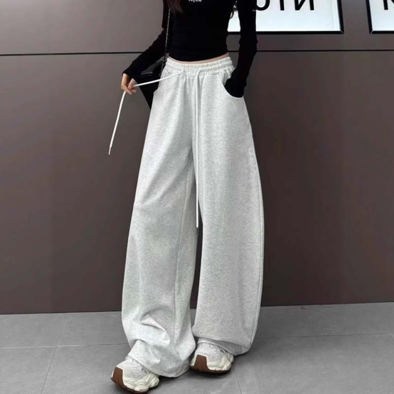 Női mindennapi nadrág széles fazonú, magas derék, mikroelasticitás, poliészter, széles csővágás, ősz 2025, japán-koreai lazító stílus