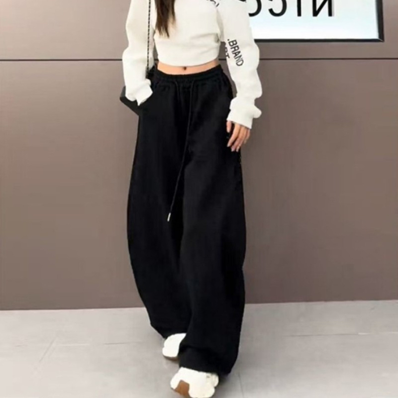 Női mindennapi nadrág széles fazonú, magas derék, mikroelasticitás, poliészter, széles csővágás, ősz 2025, japán-koreai lazító stílus