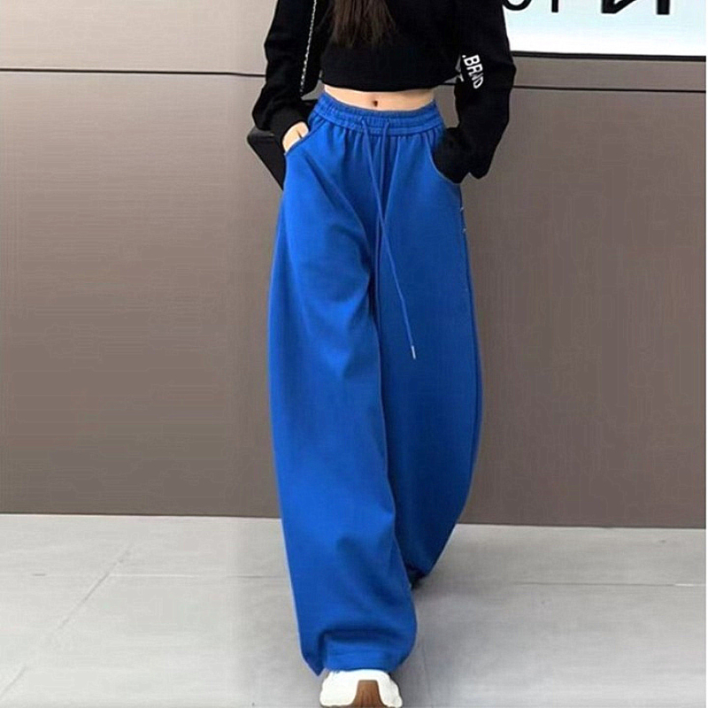 Női mindennapi nadrág széles fazonú, magas derék, mikroelasticitás, poliészter, széles csővágás, ősz 2025, japán-koreai lazító stílus