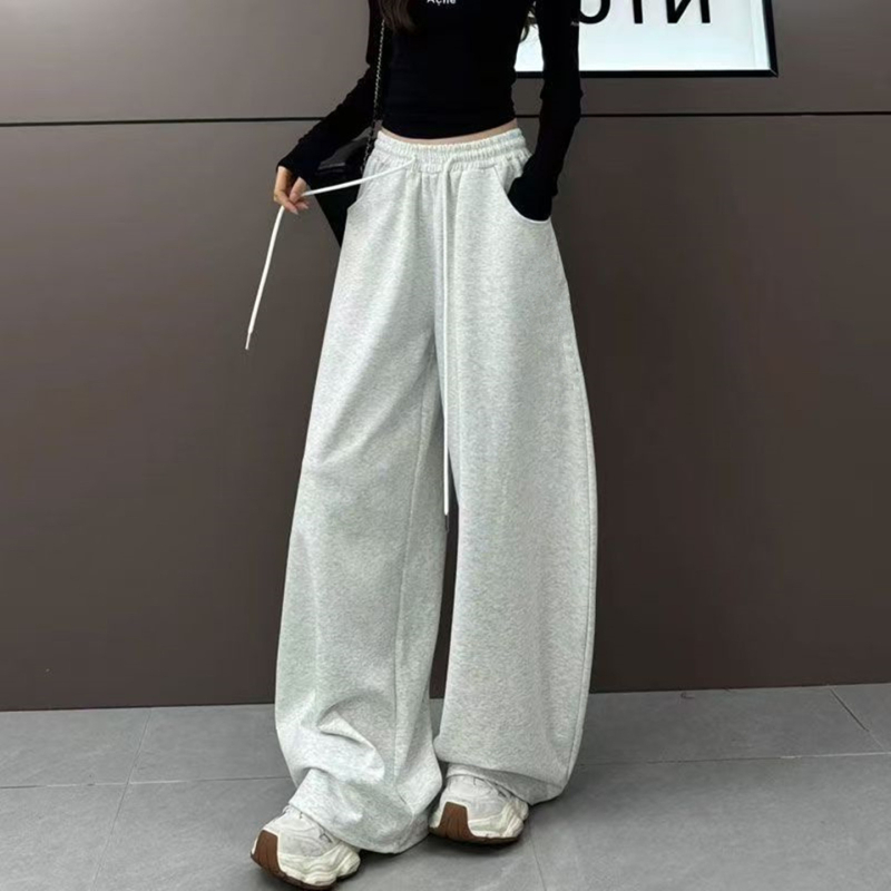 Női mindennapi nadrág széles fazonú, magas derék, mikroelasticitás, poliészter, széles csővágás, ősz 2025, japán-koreai lazító stílus