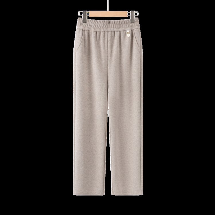 Pantaloni elastici talie înaltă drepti, căptuți cu fleece, pentru toamnă-iarnă 2025, țesătură TR PVC ≤30%, model solid