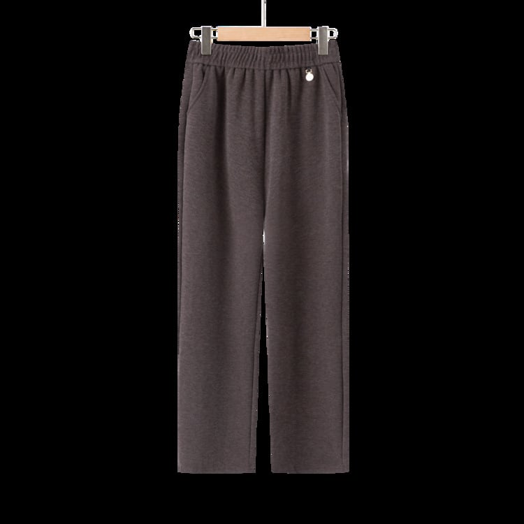 Pantaloni elastici talie înaltă drepti, căptuți cu fleece, pentru toamnă-iarnă 2025, țesătură TR PVC ≤30%, model solid