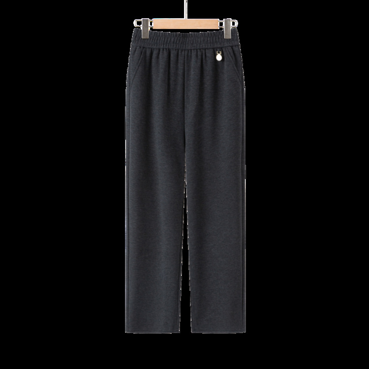 Pantaloni elastici talie înaltă drepti, căptuți cu fleece, pentru toamnă-iarnă 2025, țesătură TR PVC ≤30%, model solid