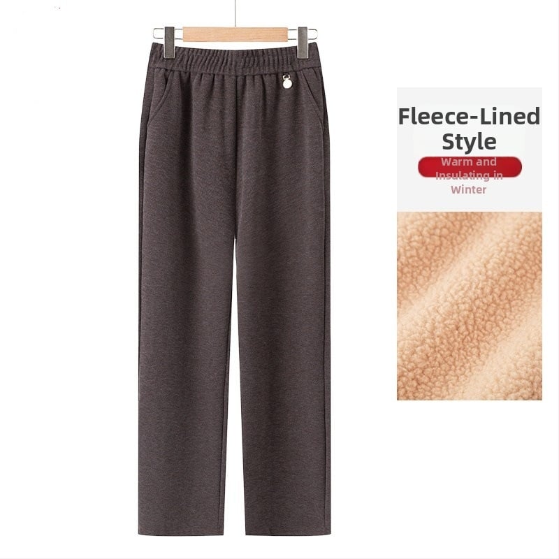 Pantaloni elastici talie înaltă drepti, căptuți cu fleece, pentru toamnă-iarnă 2025, țesătură TR PVC ≤30%, model solid