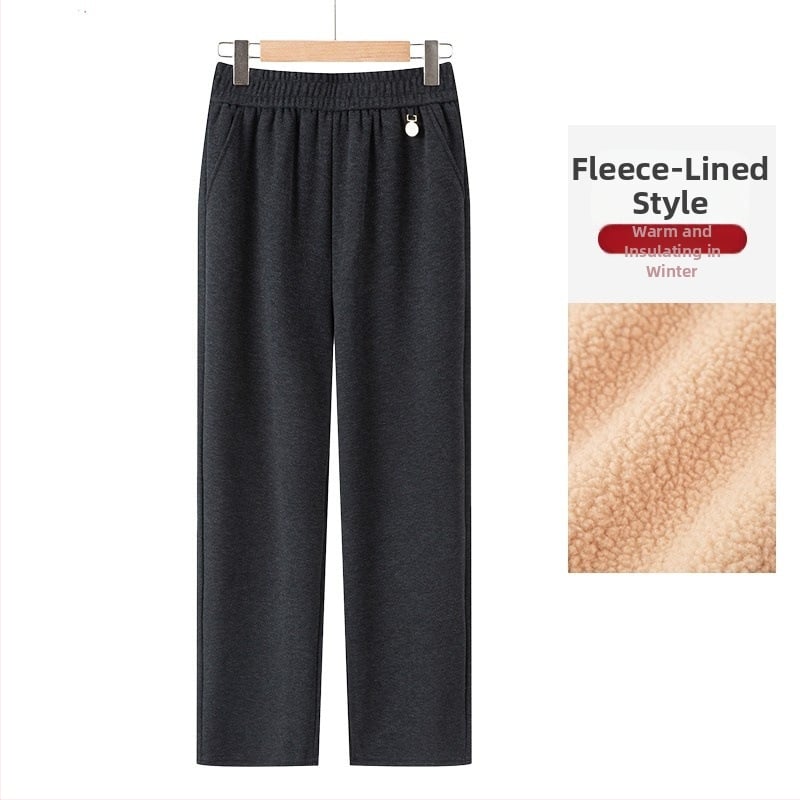 Pantaloni elastici talie înaltă drepti, căptuți cu fleece, pentru toamnă-iarnă 2025, țesătură TR PVC ≤30%, model solid