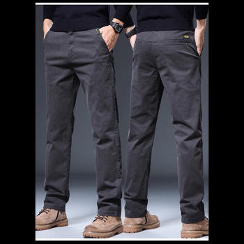 Muške hlače ravnog kroja za poslovnu svakodnevicu, gusta jesenja tkanina, srednji pojas, zatvarač, mikroelastičnost, džepovi