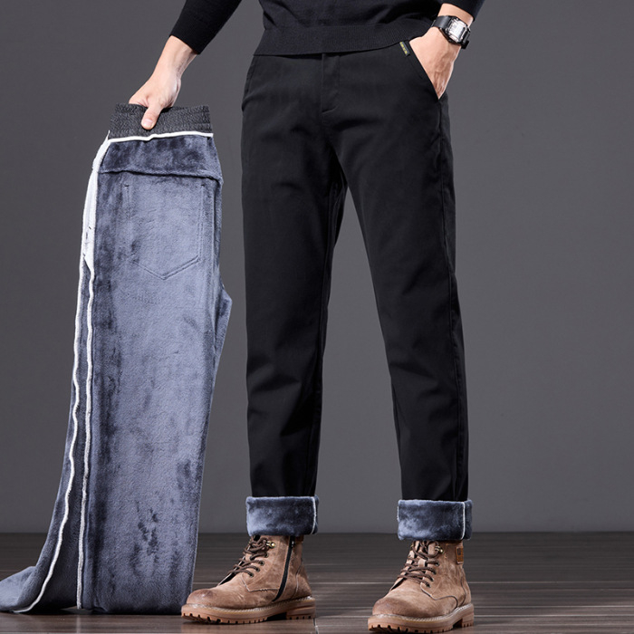 Muške hlače ravnog kroja za poslovnu svakodnevicu, gusta jesenja tkanina, srednji pojas, zatvarač, mikroelastičnost, džepovi