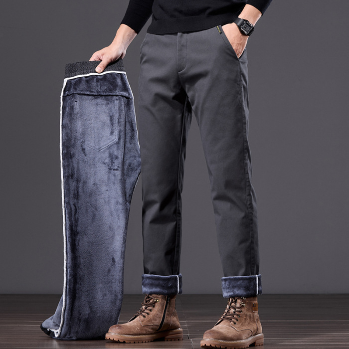 Muške hlače ravnog kroja za poslovnu svakodnevicu, gusta jesenja tkanina, srednji pojas, zatvarač, mikroelastičnost, džepovi