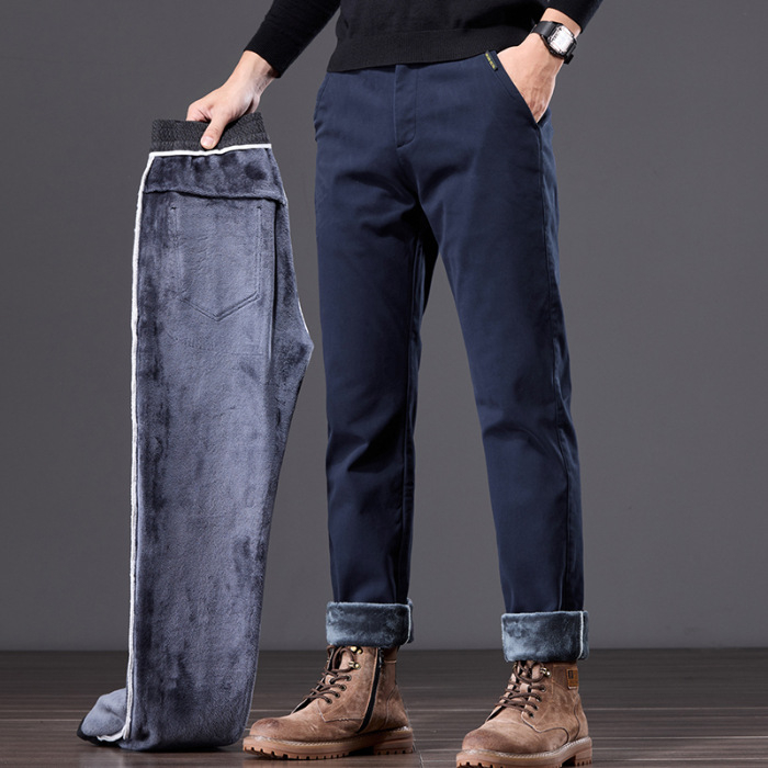 Muške hlače ravnog kroja za poslovnu svakodnevicu, gusta jesenja tkanina, srednji pojas, zatvarač, mikroelastičnost, džepovi