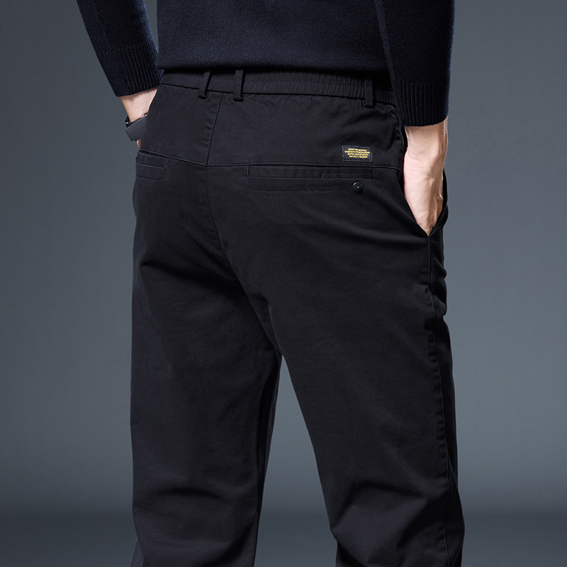 Muške hlače ravnog kroja za poslovnu svakodnevicu, gusta jesenja tkanina, srednji pojas, zatvarač, mikroelastičnost, džepovi