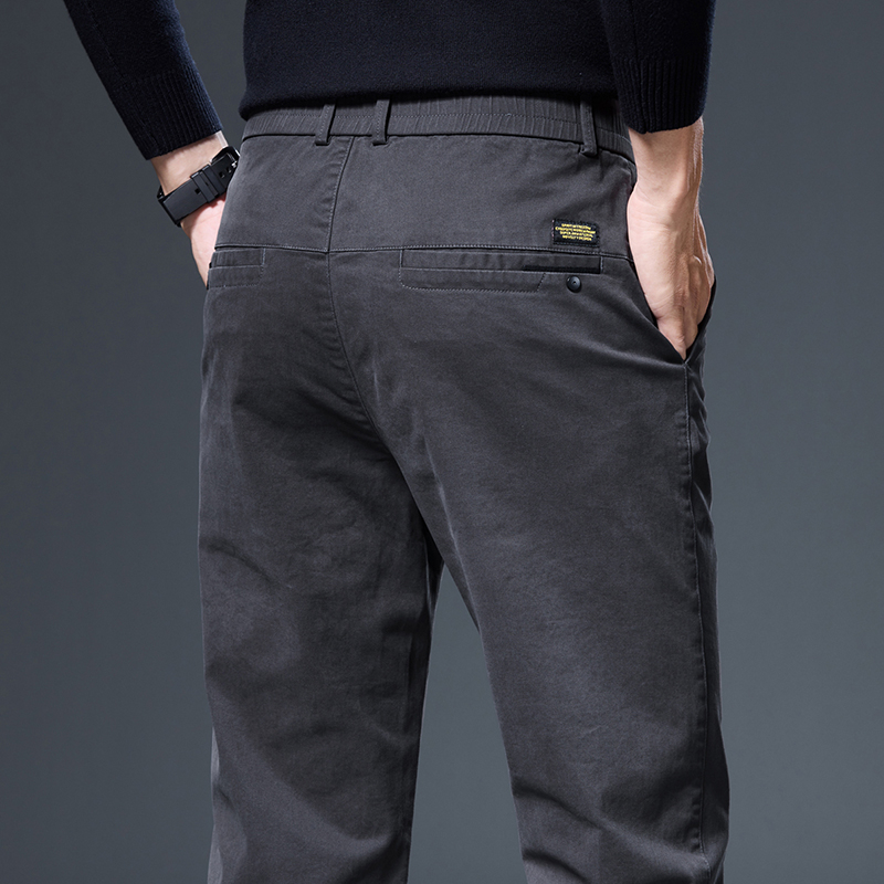 Muške hlače ravnog kroja za poslovnu svakodnevicu, gusta jesenja tkanina, srednji pojas, zatvarač, mikroelastičnost, džepovi