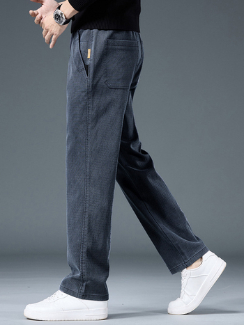 Férfi üzleti casual, egyenes szabású nadrág, lyocell-keverék anyagú fleece bélésével (67% lyocell, 31% poliészter, 2% spandex), középmagas Derék, mikro-elasztikusság, elől cipzárral záródó