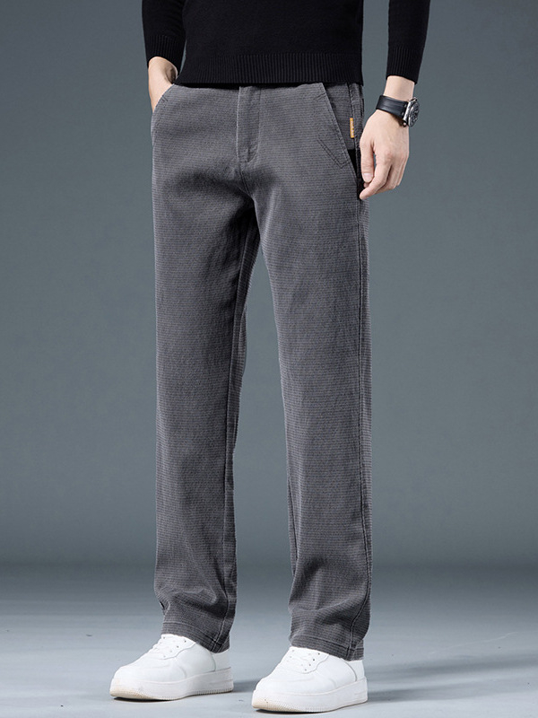 Férfi üzleti casual, egyenes szabású nadrág, lyocell-keverék anyagú fleece bélésével (67% lyocell, 31% poliészter, 2% spandex), középmagas Derék, mikro-elasztikusság, elől cipzárral záródó