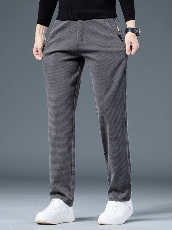 Férfi üzleti casual, egyenes szabású nadrág, lyocell-keverék anyagú fleece bélésével (67% lyocell, 31% poliészter, 2% spandex), középmagas Derék, mikro-elasztikusság, elől cipzárral záródó