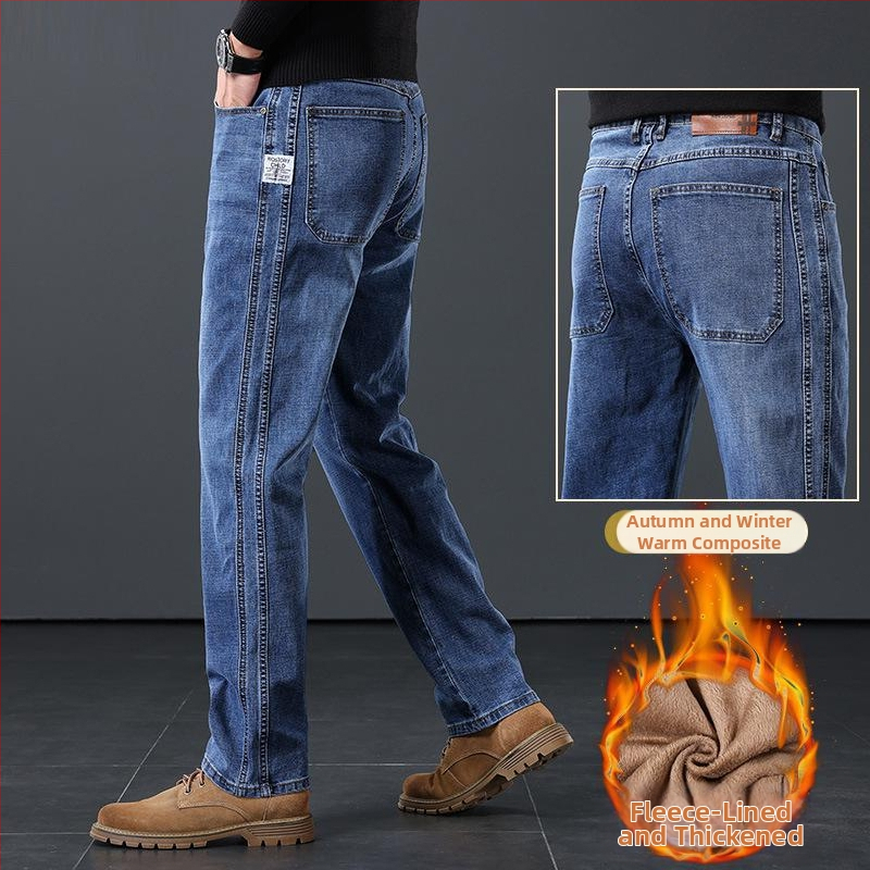 Pánske džíns z bavlny s fleecovou podšívkou, voľný strih, vysoký pás, vhodné na všetky ročné obdobia