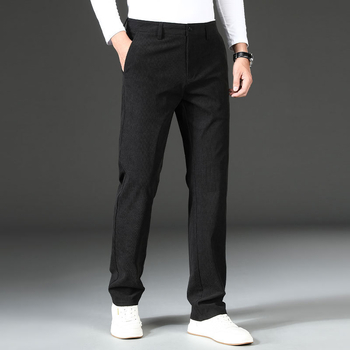 Corduroy ανδρικά παντελόνια σε business casual στυλ, φθινοπωρινά/χειμερινά, υψηλή μέση, ευθεία γραμμή, φερμουάρ