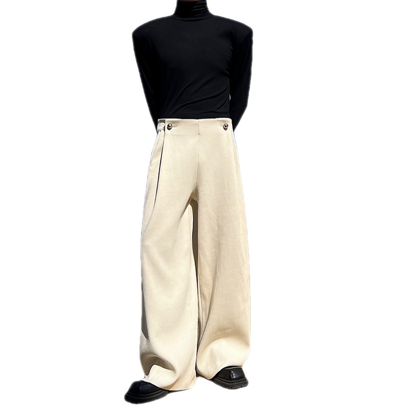 Férfiaknak casual széles lábú nadrág fleece béléssel, dupla deréktájon, négy évszakos Lycra anyagú, kód K0670-5110