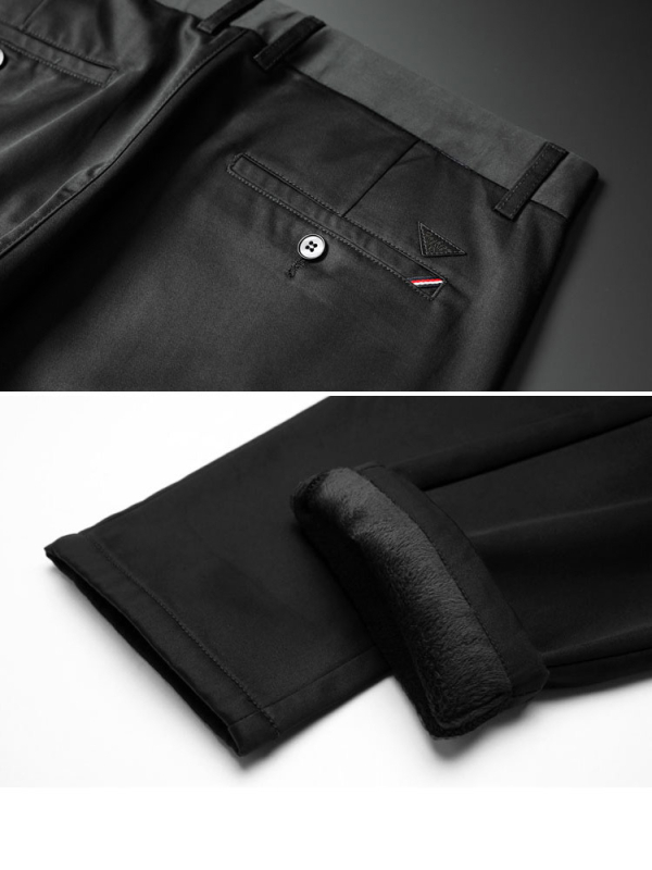 Nadrág férfiaknak, mindennapi, egyenes szárú, középmagasságú derekú, övvel, cipzárral, pamut-poliészter-spandex keverék (59% pamut, 38% poliészter, 3% spandex)