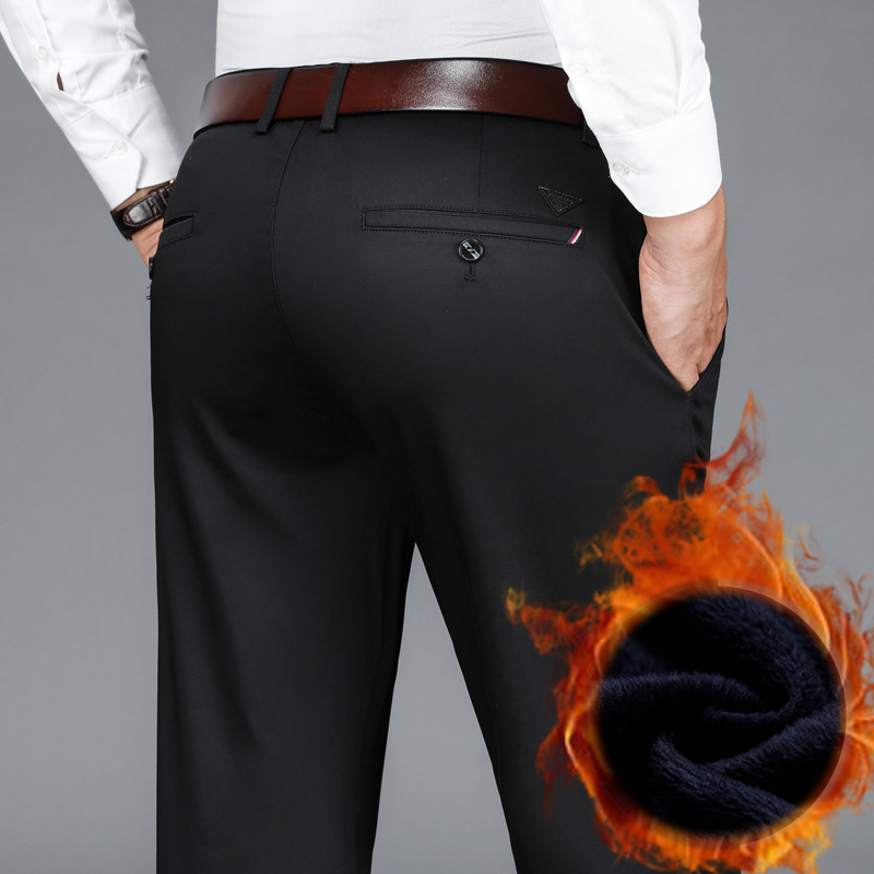 Nadrág férfiaknak, mindennapi, egyenes szárú, középmagasságú derekú, övvel, cipzárral, pamut-poliészter-spandex keverék (59% pamut, 38% poliészter, 3% spandex)