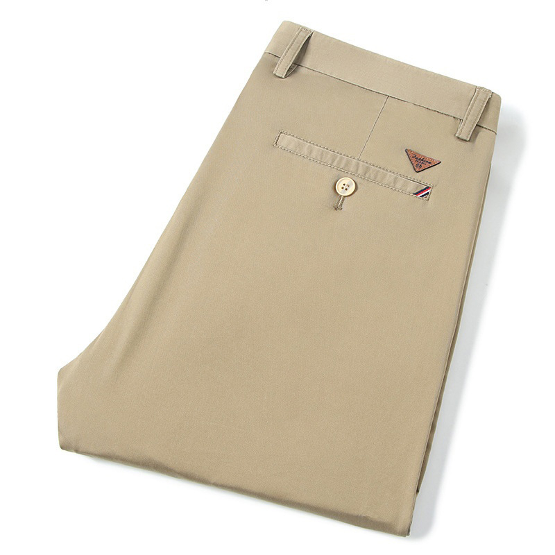 Nadrág férfiaknak, mindennapi, egyenes szárú, középmagasságú derekú, övvel, cipzárral, pamut-poliészter-spandex keverék (59% pamut, 38% poliészter, 3% spandex)