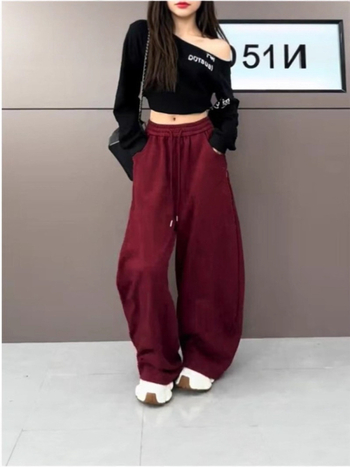 Női hip-hop street dance szabadidőnadrág, egyenes szabású, széles szárú, elastikus derék, poliészter-pamut-organikus pamut keverék, nyár 2025