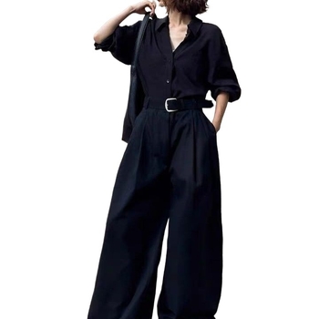 Γυναικεία παντελόνια cargo με φαρδιά πόδια, χωρίς ζώνη, μάλλινο ύφασμα, μήκος έως το έδαφος, τσέπες