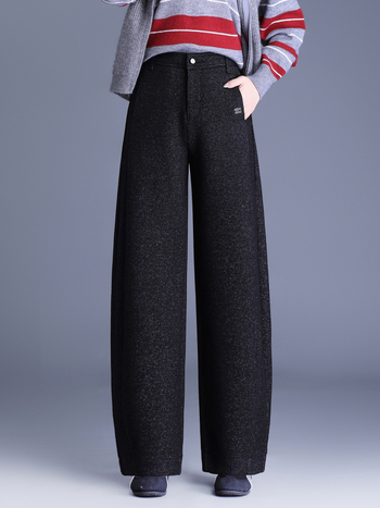 Γυναικείοι παντελόνες από μαλλί ανάμεικτο, scimitar σιλουέτα, υψηλή μέση, χειμερινές, αστικός κομψός καθημερινός παντελόνι