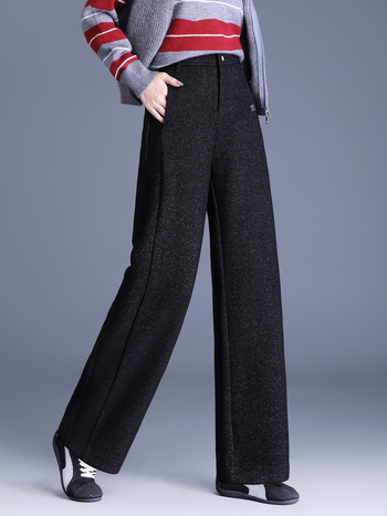 Γυναικείοι παντελόνες από μαλλί ανάμεικτο, scimitar σιλουέτα, υψηλή μέση, χειμερινές, αστικός κομψός καθημερινός παντελόνι