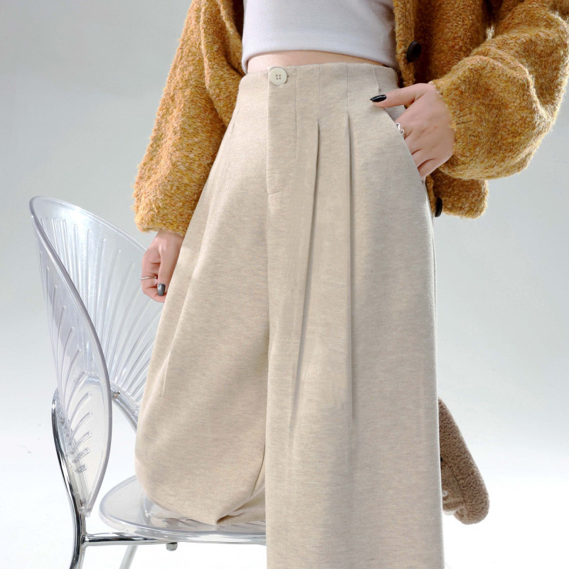 Női széles szárú casual nadrág, mikroelasztikus poliészter anyag, őszi 2025