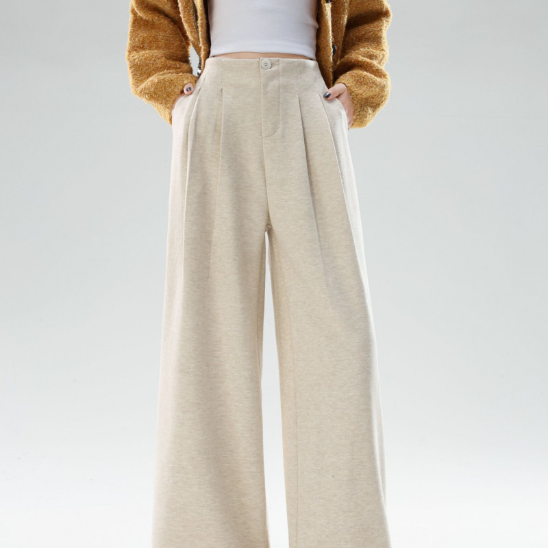 Női széles szárú casual nadrág, mikroelasztikus poliészter anyag, őszi 2025