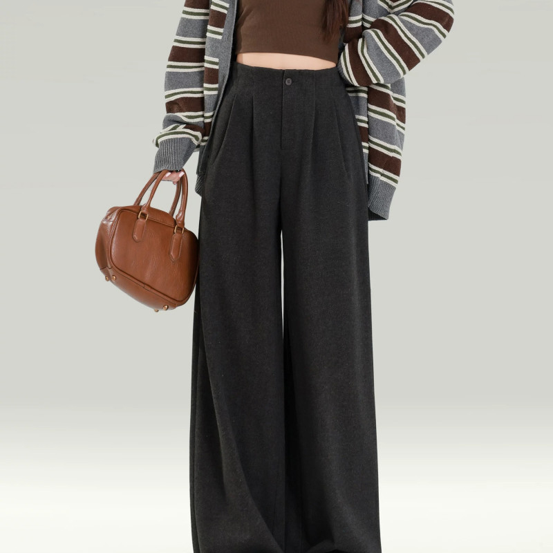 Női széles szárú casual nadrág, mikroelasztikus poliészter anyag, őszi 2025