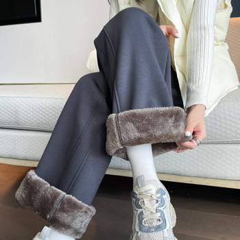 Dámske široké nohavice s flisovou podšívkou, vysoký pás, hrubé, rayon-spandex materiál