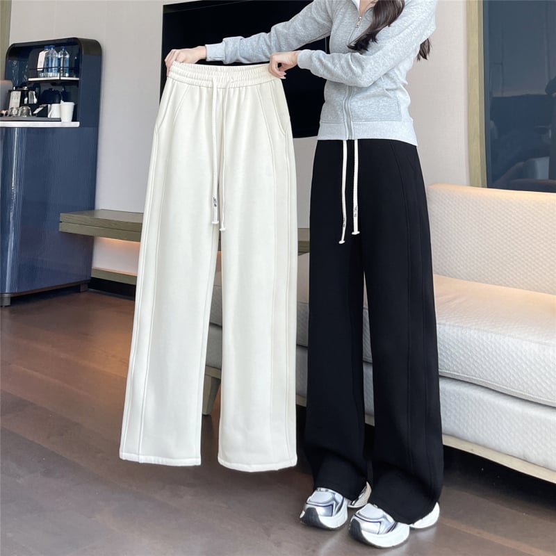 Dámske široké nohavice s flisovou podšívkou, vysoký pás, hrubé, rayon-spandex materiál