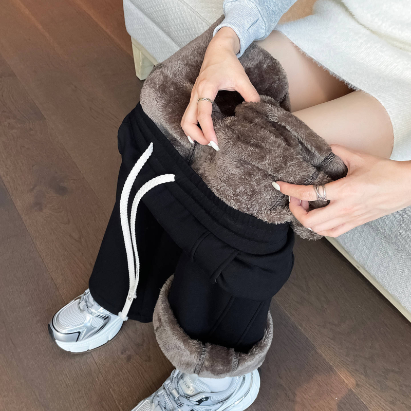 Dámske široké nohavice s flisovou podšívkou, vysoký pás, hrubé, rayon-spandex materiál