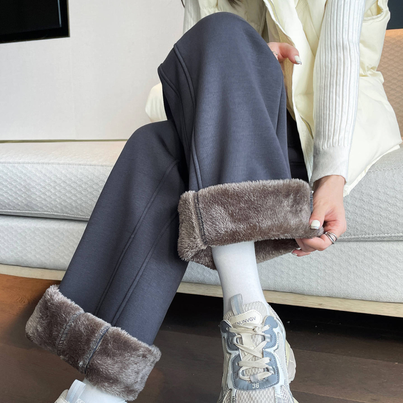 Dámske široké nohavice s flisovou podšívkou, vysoký pás, hrubé, rayon-spandex materiál