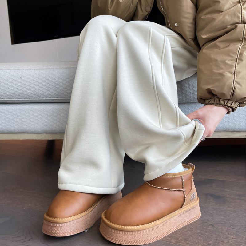 Dámske široké nohavice s flisovou podšívkou, vysoký pás, hrubé, rayon-spandex materiál