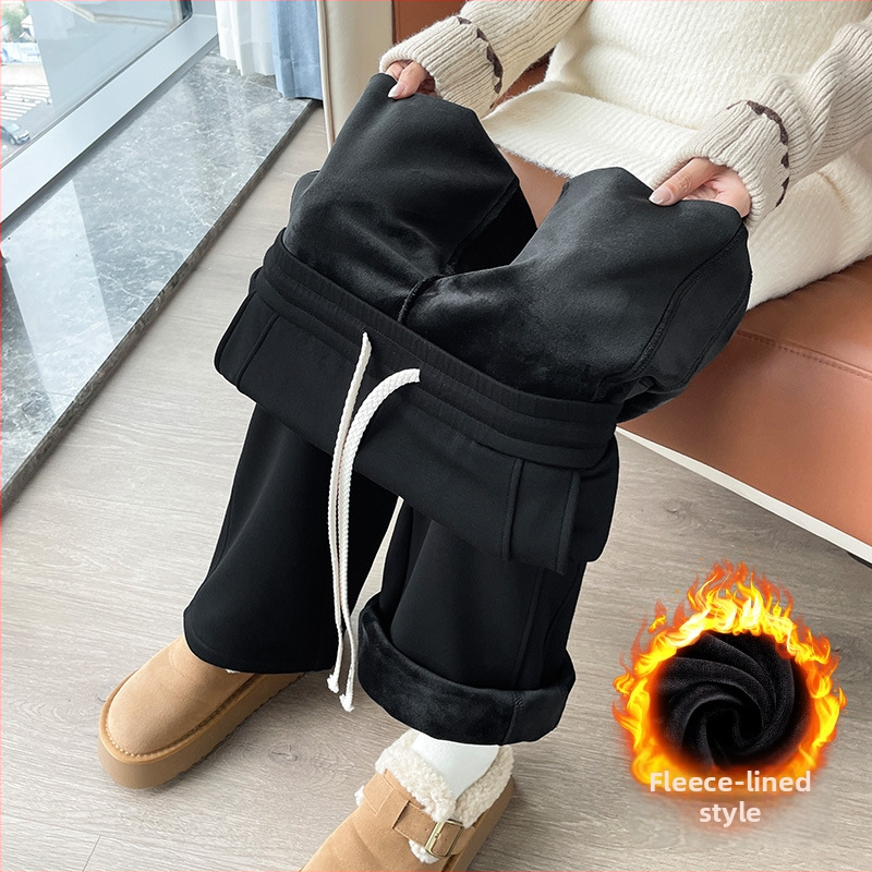 Dámske široké nohavice s flisovou podšívkou, vysoký pás, hrubé, rayon-spandex materiál