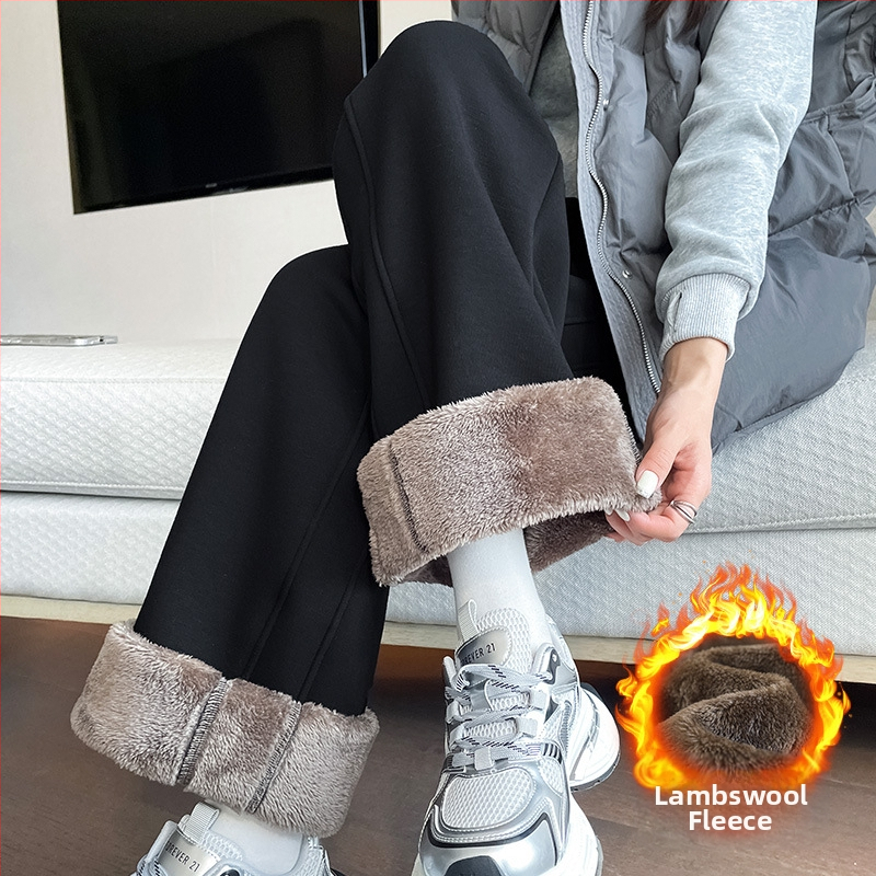 Dámske široké nohavice s flisovou podšívkou, vysoký pás, hrubé, rayon-spandex materiál