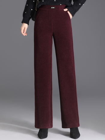 Pantaloni de iarnă cu căptușeală fleece pentru mame, croială dreaptă, microelastic, poliester 80–90%, lungime 9/10, stil elegant pentru navetă