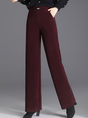 Pantaloni de iarnă cu căptușeală fleece pentru mame, croială dreaptă, microelastic, poliester 80–90%, lungime 9/10, stil elegant pentru navetă