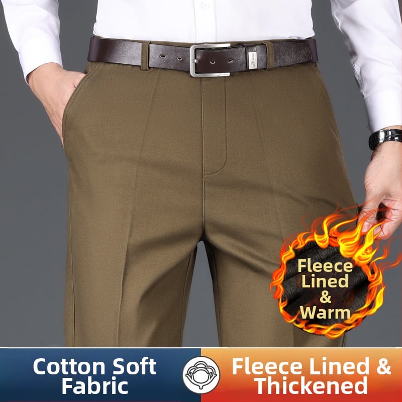 Férfi üzleti-kényelmes pamut nadrág, laza szabás, magas derék, cipzáras zárás, több zseb, téli vastag anyag